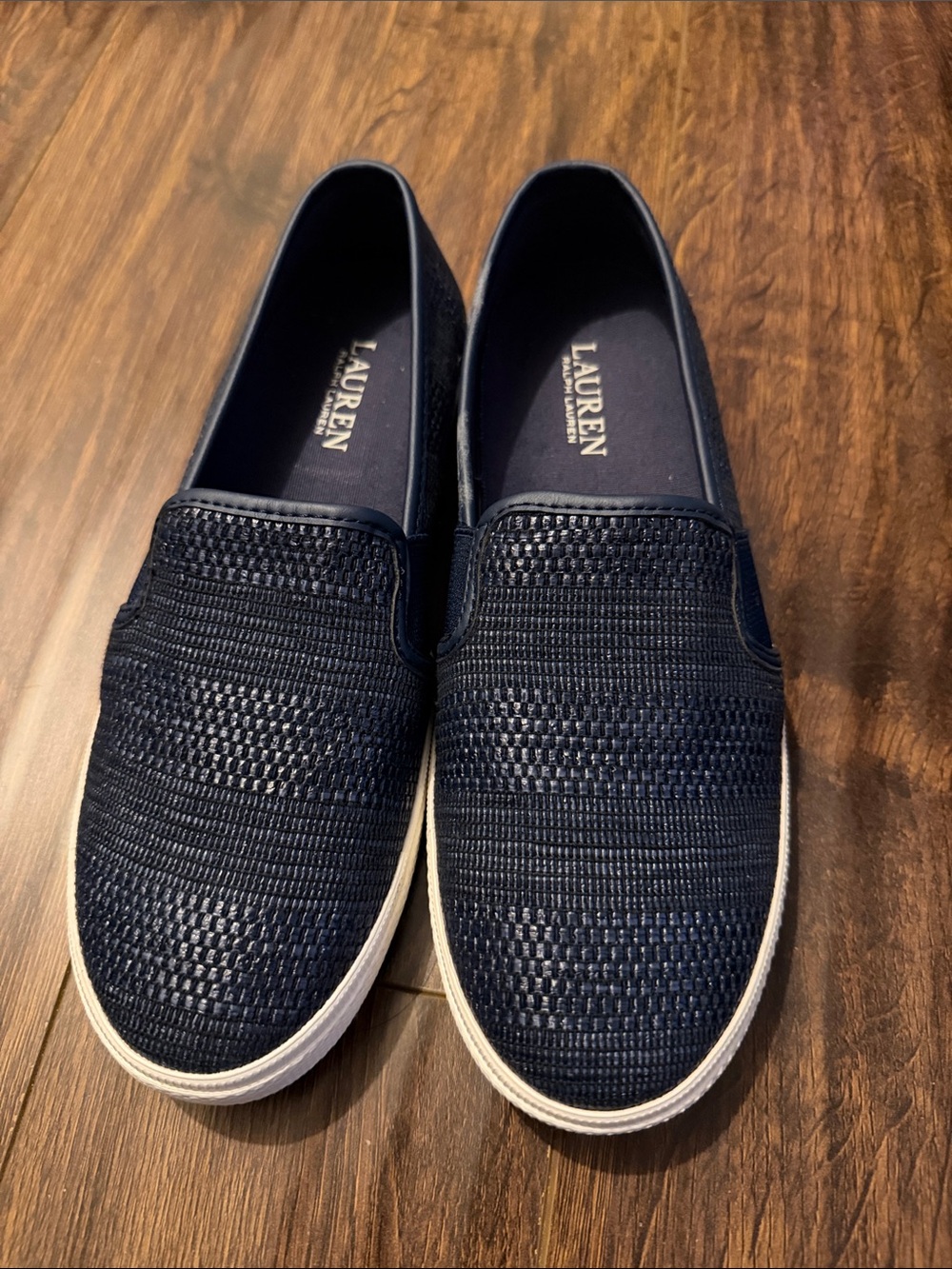 Lauren Ralph Lauren Men's Navy Woven Slip-On Sneakers with White Sole